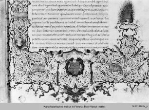Seneca: Epistolarum liber : Buchseite mit Text, Randbordüre, eingeschlossenem Mediciwappen und historisierte Initiale I mit einem Senecaporträt