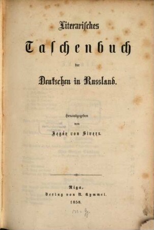 Literarisches Taschenbuch der Deutschen in Rußland