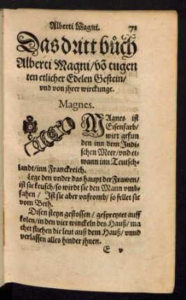 Das dritt buch Alberti Magni/ vo[n] tugenten etlicher Edelen Gestein/ und von ihrer wirckunge.