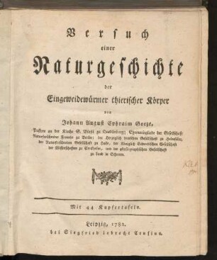 Versuch einer Naturgeschichte der Eingeweidewürmer thierischer Körper