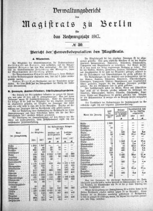 No. 30. Bericht der Gewerbedeputation des Magistrats