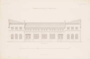 Eisenbahnwagen-Bauwerkstatt F.A. Pflug, Berlin: Vorderansicht (aus: Atlas zur Zeitschrift für Bauwesen, hrsg. v. G. Erbkam, Jg. 4, 1854)