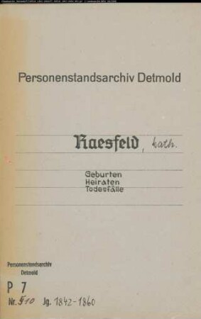 Kirchenbuchduplikate der Katholischen Gemeinde St. Martin, Raesfeld (GHT 1842-1860). (Gemeinde: Raesfeld, Katholische Gemeinde)