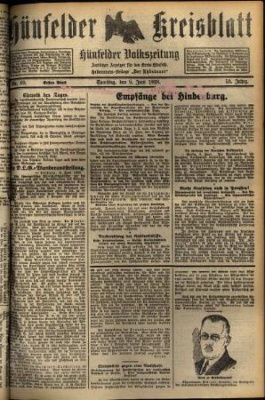 Erste Ausgabe vom Samstag, den 09. Juni 1928.