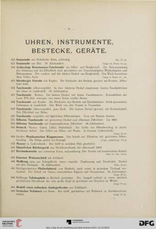 Uhren, Instrumente, Bestecke, Geräte (Nr.422-448)