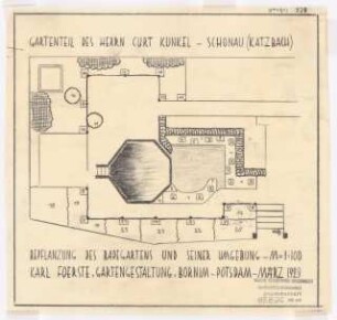 Garten Kunkel, Schönau/Katzbach: Pflanzplan des Badegartens und seiner Umgebung 1:100