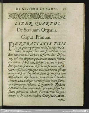 Liber Quartus. De Sensuum Organis