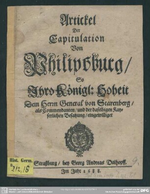 Artickel der Capitulation Philipsburg