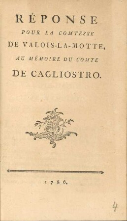 Réponse Pour La Comtesse De Valois-la-Motte, Au Mémoire Du Comte De Cagliostro