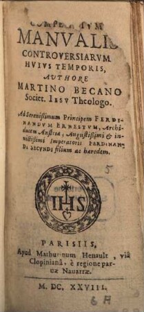 Compendium Manualis controversiarum hujus temporis de fide ac religione