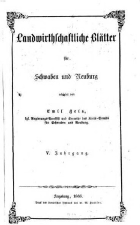 Landwirtschaftliche Blätter für Schwaben und Neuburg. 5. 1866