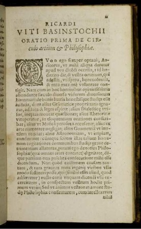 [...] Oratio Prima de Circulo artium & Philosophiae.