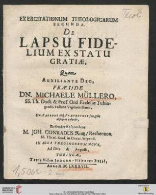 Band 2: Exercitationum Theologicarum ... De Lapsu Fidelium Ex Statu Gratiae