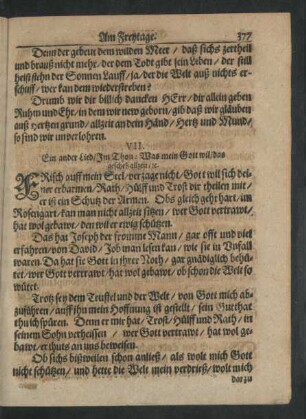 VII. Ein ander Lied/ Im Thon: Was mein Gott wil/ das gescheh allzeit/ [et]c.