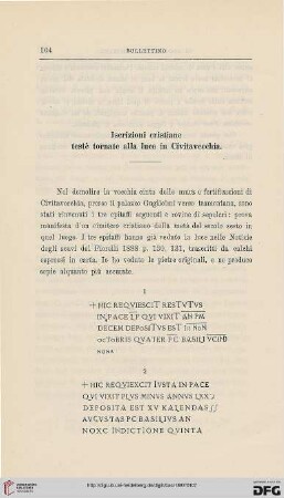 4.Ser.5.1887: Iscrizioni cristiane testè tornate alla luce in Civitavecchia