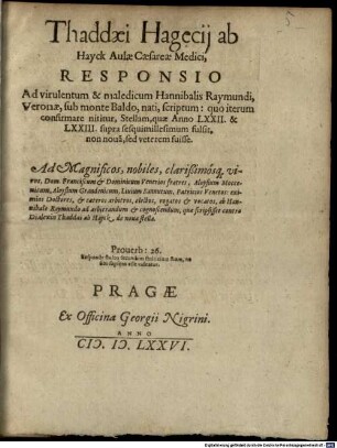 Responsio ad Han. Raymundi scriptum : stellae a 1572 - 73 fulgentis causa