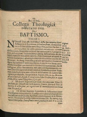 Disputatio XVIII. De Baptismo.