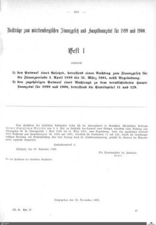 Nachtrag zum Hauptfinanzetat 1899-1900