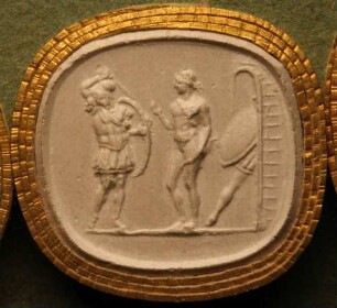 Apollo hindert Diomedes, Äneas zu verfolgen (Daktyliothek, Zweites Historisches Tausend)