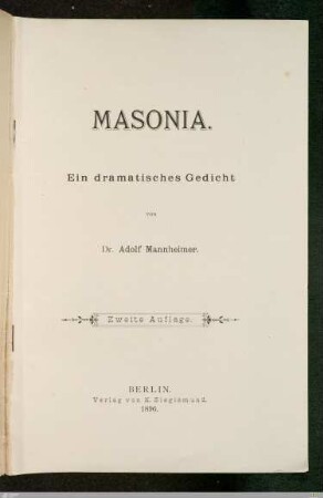 Masonia : ein dramatisches Gedicht