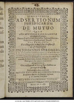 Semicenturia Ad Sertionum Iuridicarum De Mutuo