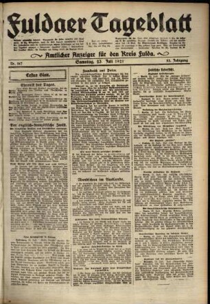 Erste Ausgabe vom Samstag, den 23. Juli 1921.