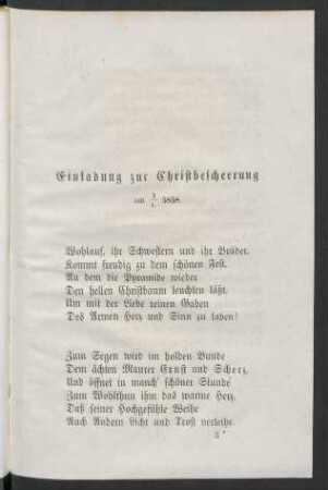 Einladung zur Christbescheerung am 3/I. 5858.