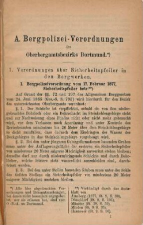 A. Bergpolizei-Verordnungen des Oberbergamtsbezirks Dortmund.