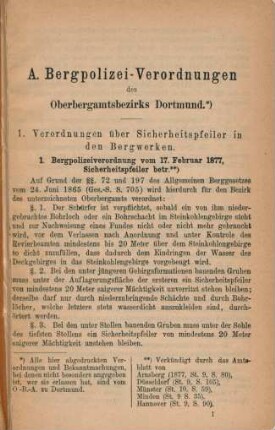 A. Bergpolizei-Verordnungen des Oberbergamtsbezirks Dortmund.