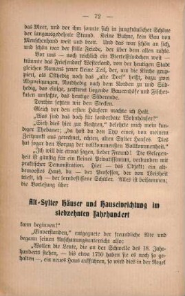 Alt-Sylter Häuser und Hauseinrichtung im siebzehnten Jahrhundert