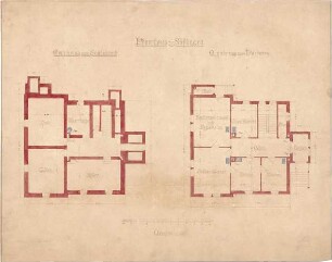 Dolmetsch, Heinrich; Ulm - Söflingen; Christuskirche mit Pfarrhaus - Pfarrhaus (Grundriss Souterrain, Grundriss EG)