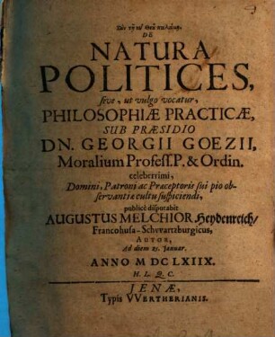 De natura politices, sive, ut vulgo vocatur, philosophiae practicae