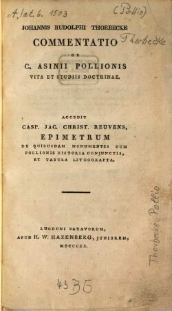 Commentatio de C. Asinii Pollionis vita et studiis doctrinae