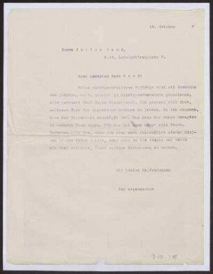 Schreiben an die Verlagsbuchhandlung Julius Bard, Berlin (Brief)