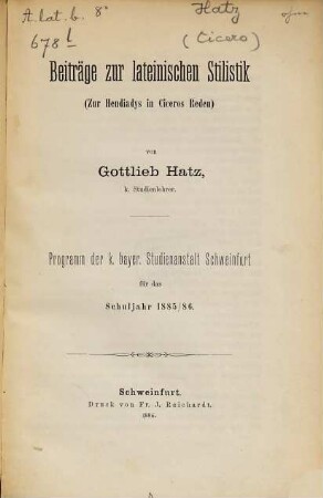 Beiträge zur lateinischen Stilistik : (zur Hendiadys in Ciceros Reden)