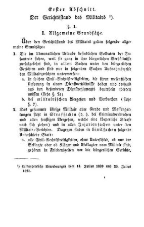 Erster Abschnitt. Der Gerichtsstand des Militairs.
