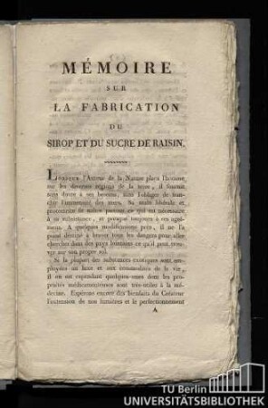 Mémoire sur la fabrication du sirop et du sucre de raisin