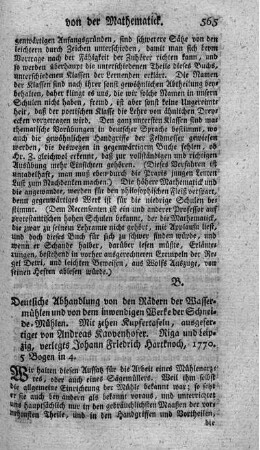 Deutliche Abhandlung von den Rädern der Wassermühlen und von dem inwendigen Werke der Schneide-Mühlen.