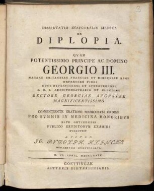Dissertatio Inavgvralis Medica De Diplopia
