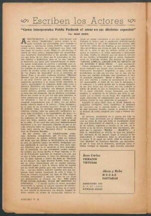 Escriben los actores : "Como interpretaba Pablo Podestá el amor en sus distintos aspectos"