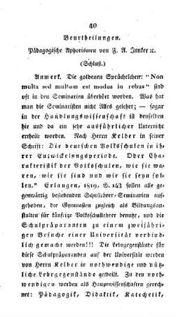 Beurtheilungen : pädagogische Aphorismen von F. A. Junker ; (Schluß)