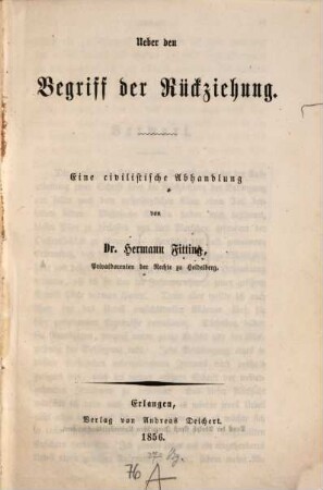 Über den Begriff der Rückziehung : eine civilistische Abhandlung