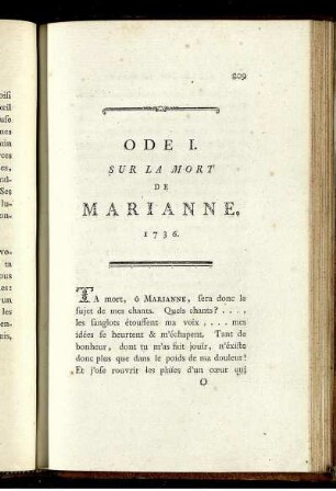 Ode I. Sur La Mort De Marianne. 1736.