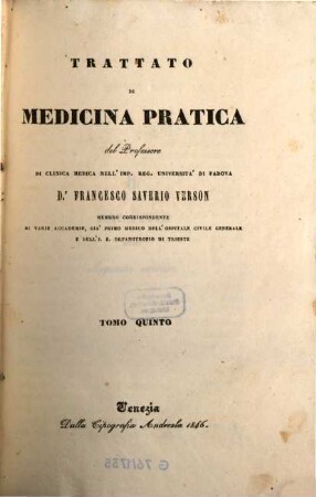 Trattato di medicina pratica, 5