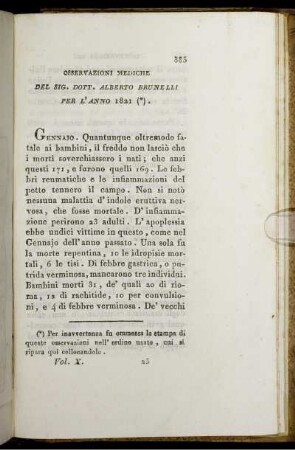 Osservazioni Mediche Del Sig. Dott. Alberto Brunelli Per L' Anno 1821.