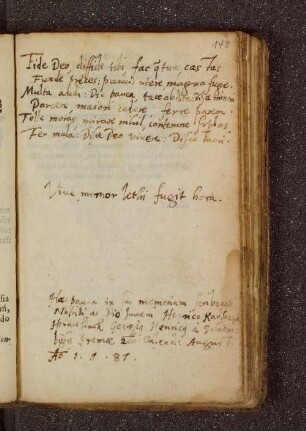 Georgius Henricus a Schöneböcke. – Incipit: Fide Deo, difficile tibi, fac quae tua, castasfunde preces. – Bremen, 31.07.1587