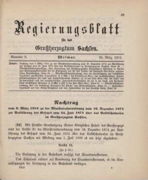 Nr. 21: Nachtrag zur Ministerialverordnung vom 16. Dezember 1874 zur Ausführung des Gesetzes vom 24. Juni 1874 über das Volksschulwesen im Großherzogtum Sachsen