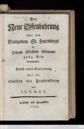 Die Neue Offenbahrung über das Evangelium St. Harenbergs