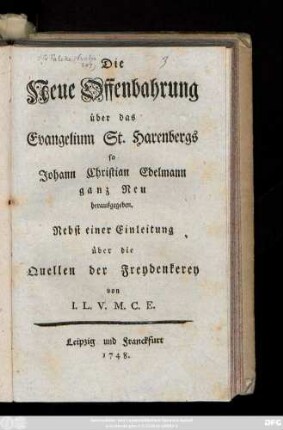 Die Neue Offenbahrung über das Evangelium St. Harenbergs