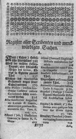 Register aller Scribenten und merckwürdigen Sachen.